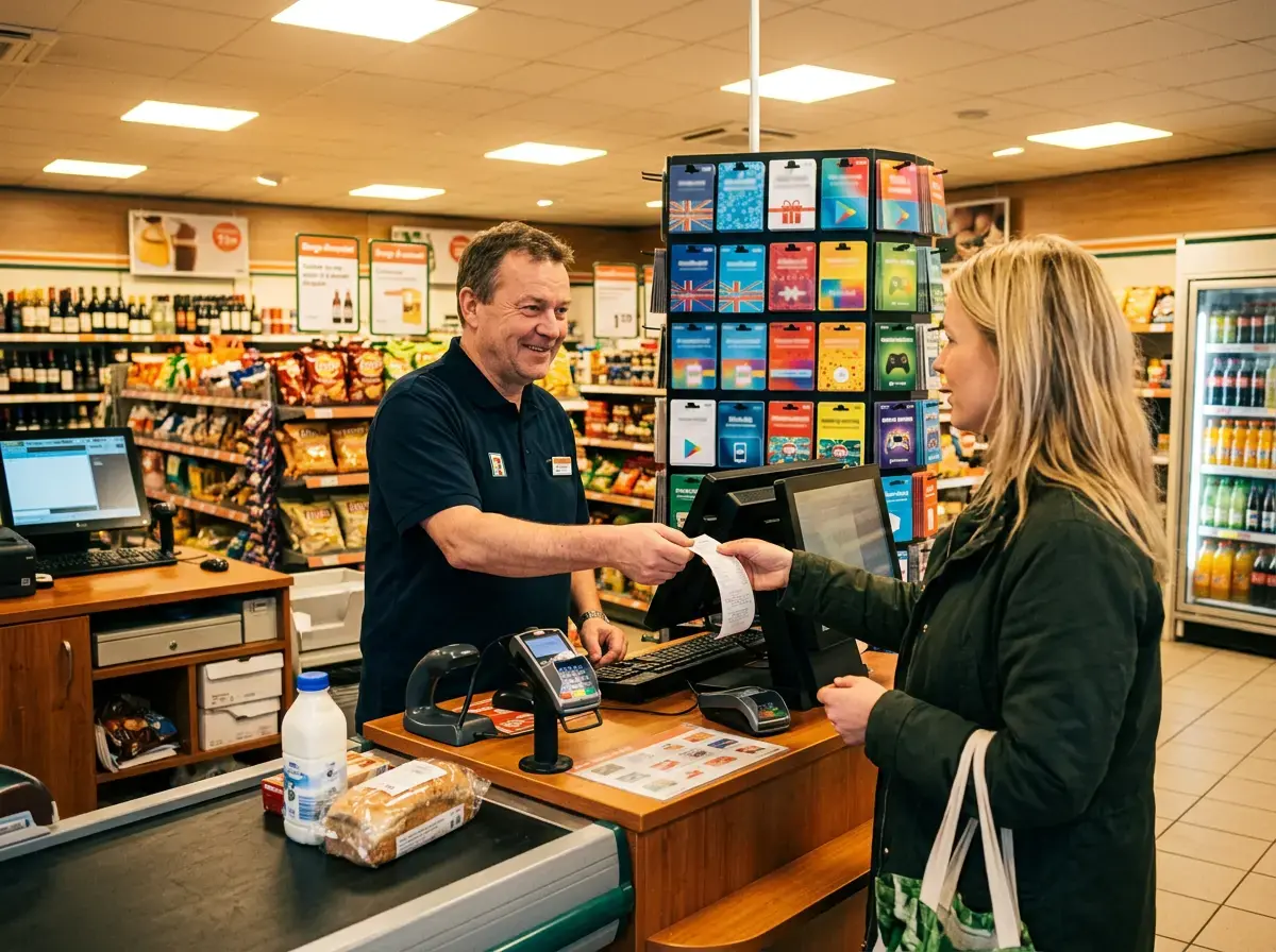 Paysafecard til salg i dansk butik ved kassen